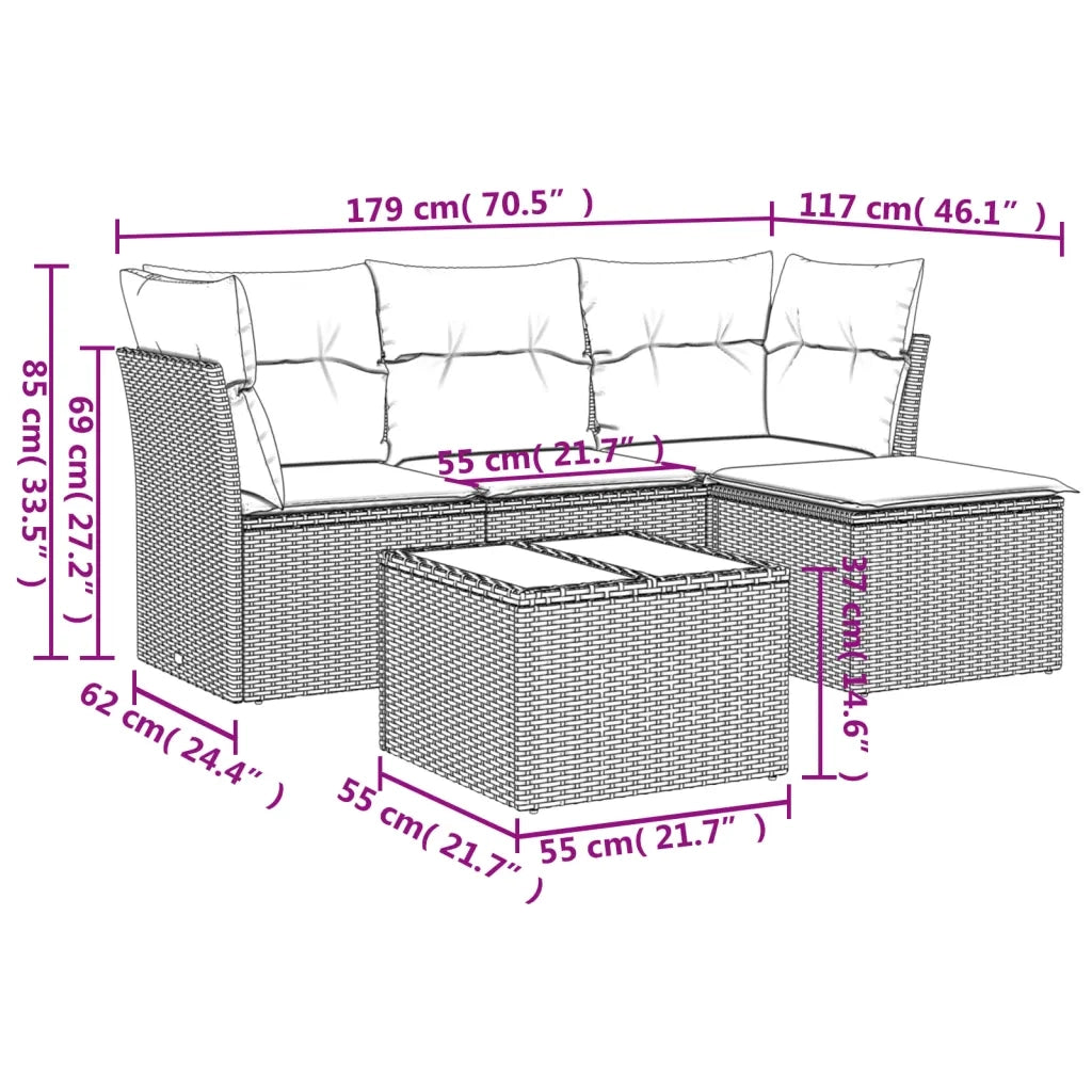 Set Divani da Giardino 5 pz con Cuscini in Polyrattan Nero