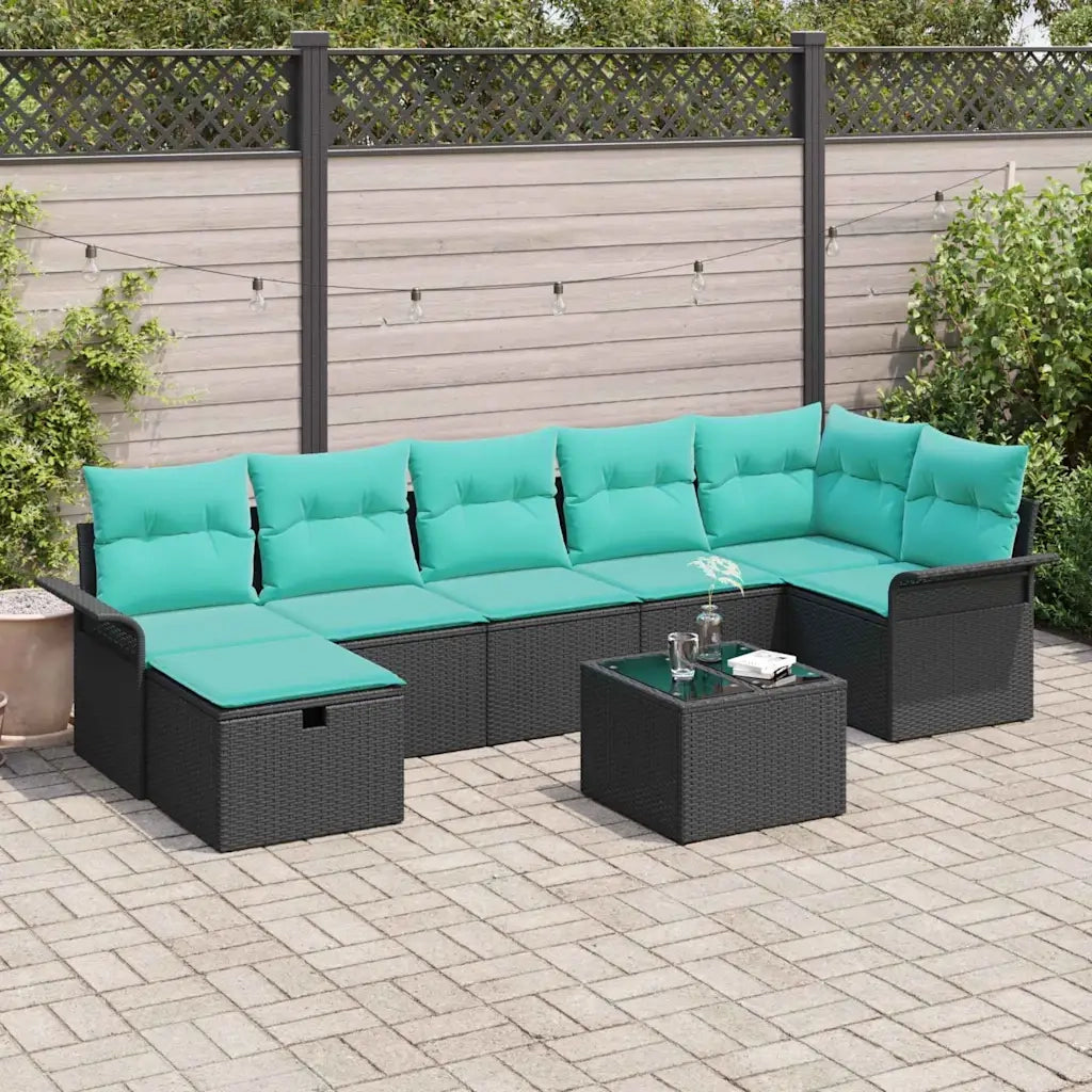 Set Divano da Giardino con cuscino 8 pcs Nero Poly Rattan 3360247