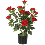 Planta Artificiale Camelia in Vaso con Fiori ¨C Minimal ¨C 65 cm, Effetto Muschio Rosso