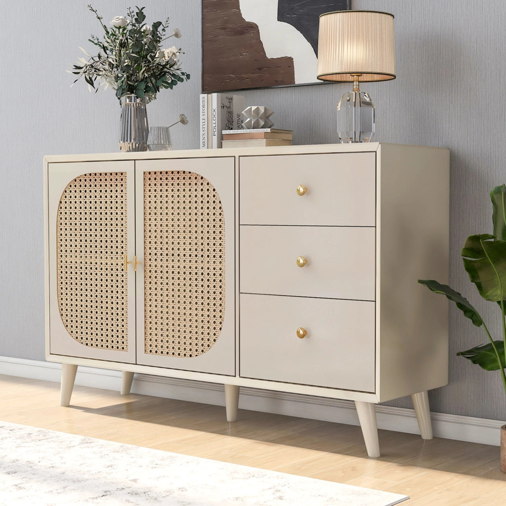 Mobile TV con Ante e Cassetti ¨C MINIMAL ¨C Bianco Crema, 120 cm