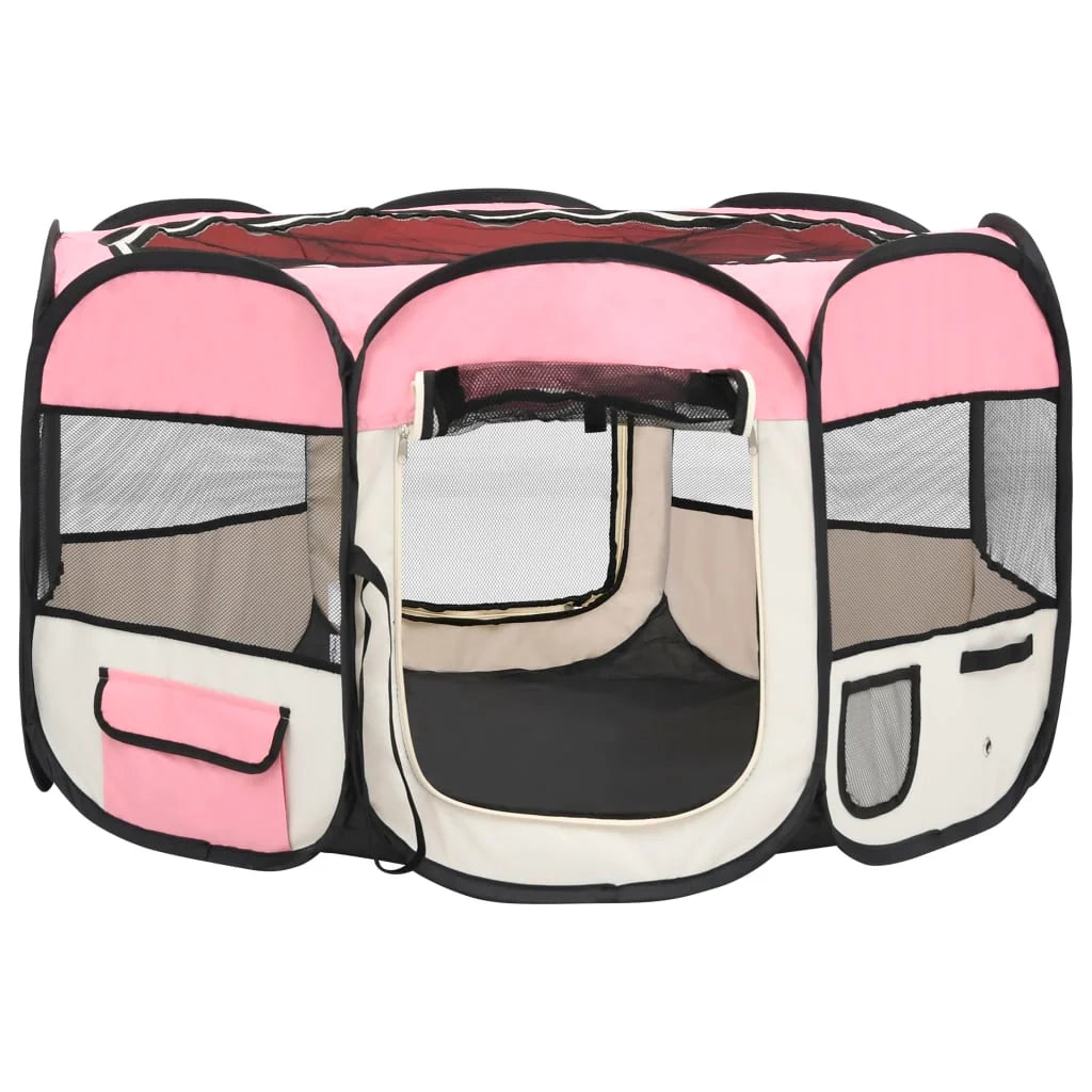 Box pieghevole per cani con borsa per il trasporto 110 x 110 x 58 cm rosa 02_0001730