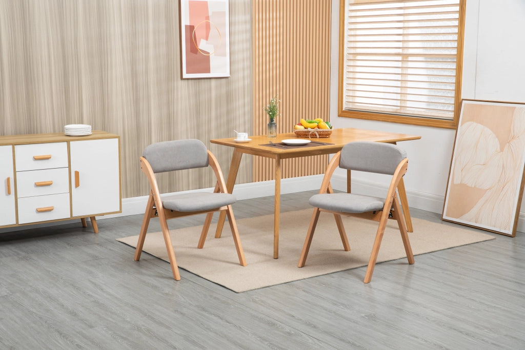 Set di 2 sedie da pranzo pieghevoli con seduta imbottita e fodera rimovibile in legno massello e tessuto grigio