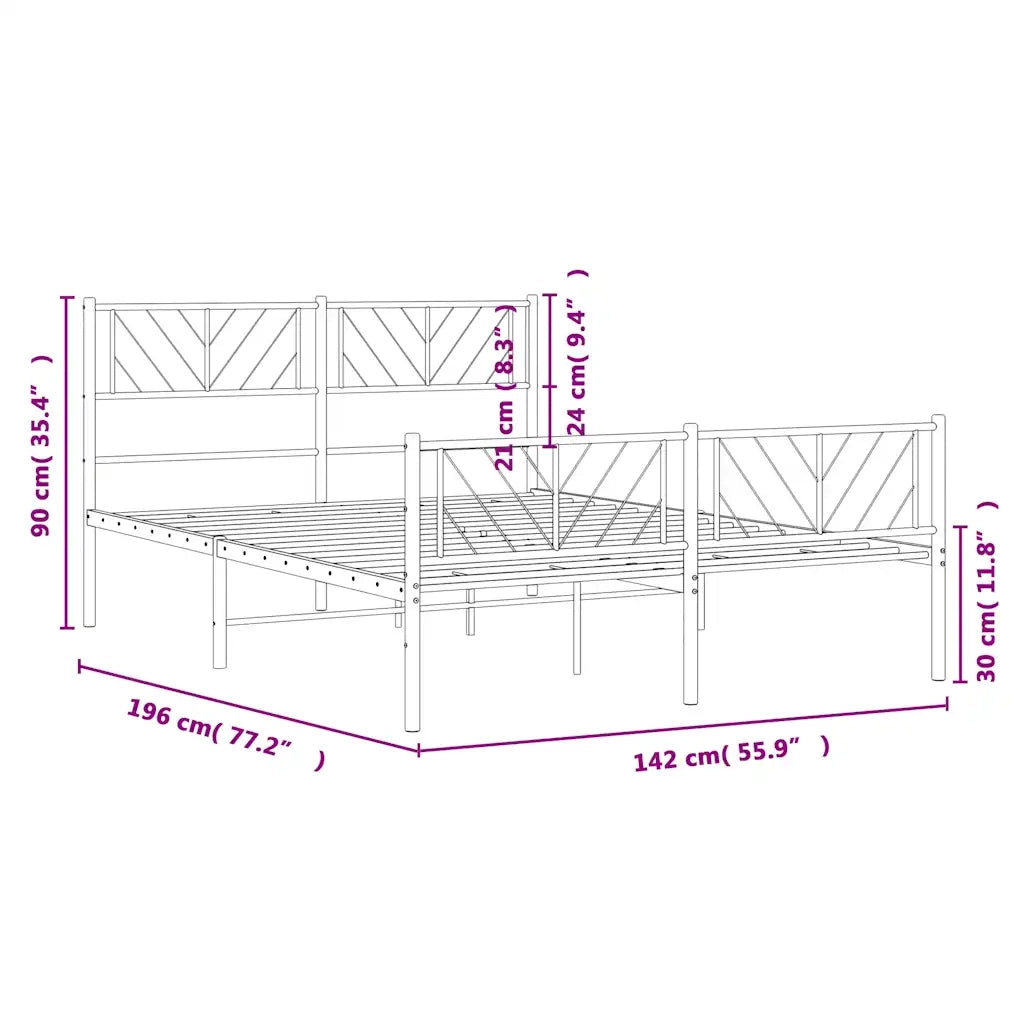 Giroletto con Testiera e Pediera Metallo Nero 135x190 cm 372196