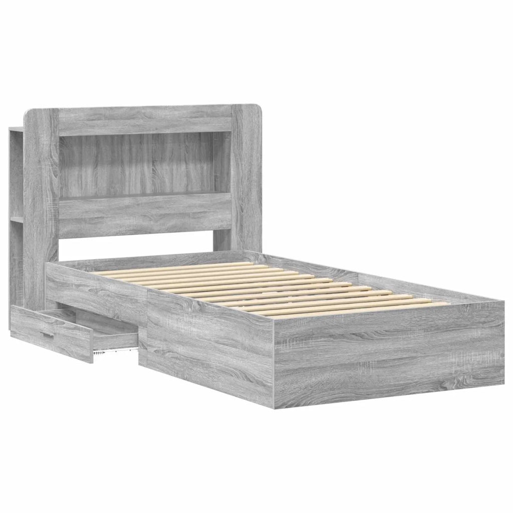 Letto singolo | Letto per adulti | Telaio del letto con storage Sonoma grigio 100 x 200 cm