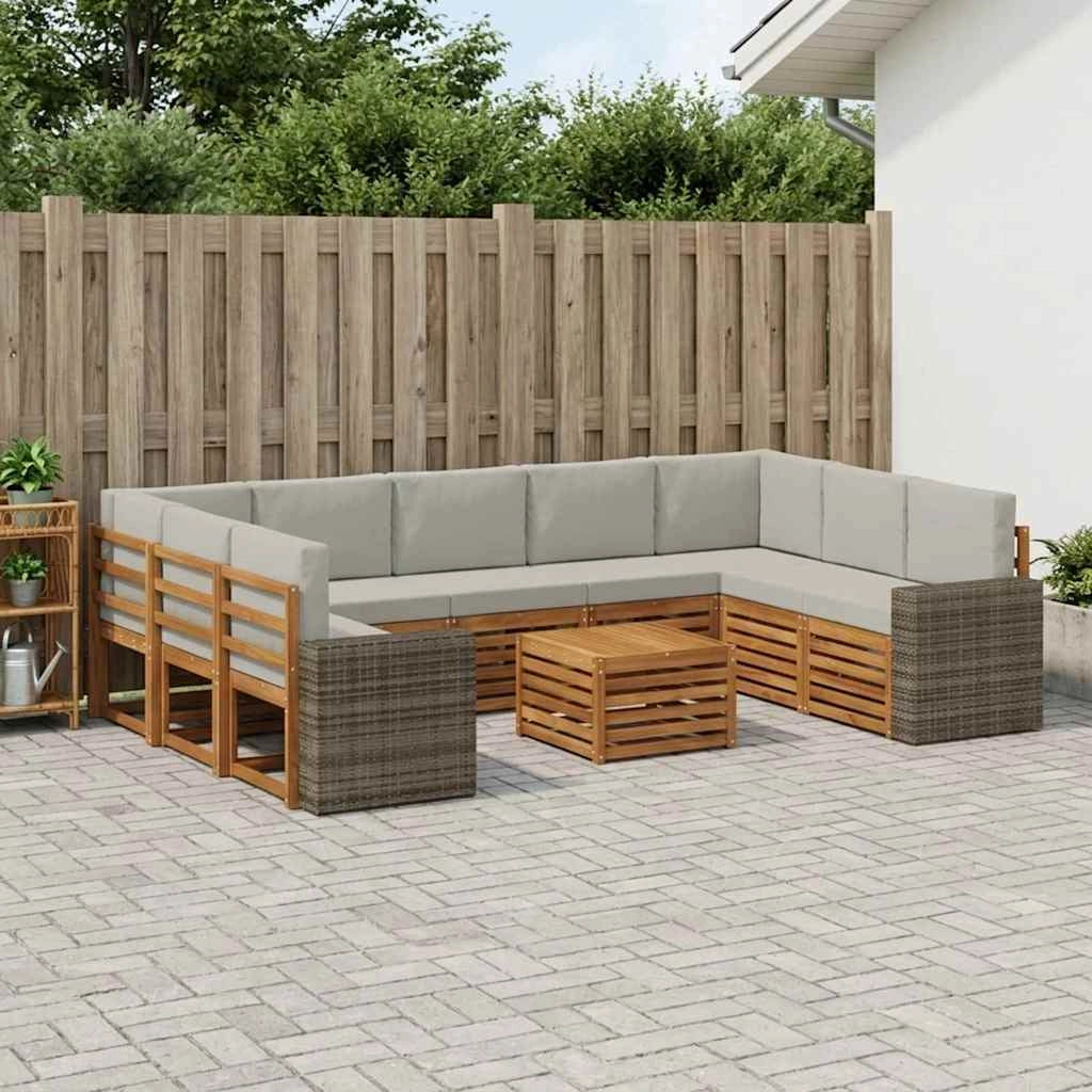Set di divani da esterno 10 pz Naturale e Grigio Chiaro 3384877