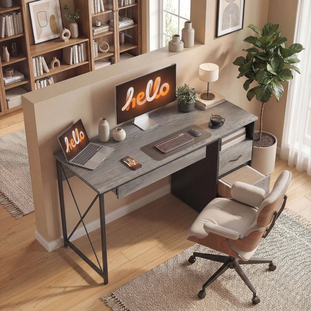 Scrivania computer con cassetti e ripiano tastiera ¨C Xylo ¨C 120x50cm grigio