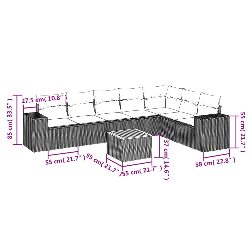 Set Divani da Giardino con Cuscini 8 pz Nero in Polyrattan