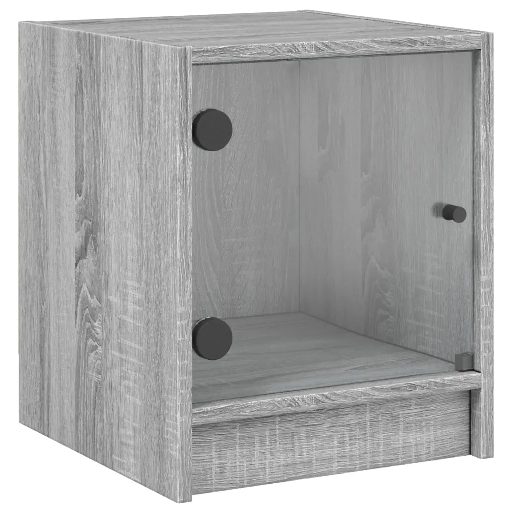 Comodini con Ante in Vetro 2pz-Set di 2 Tavolino da notte Grigio Sonoma 35x37x42 cm