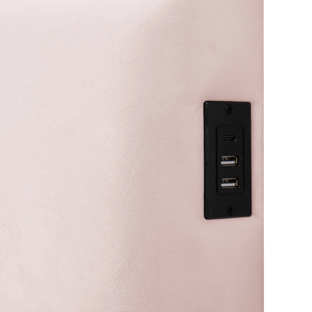 DESMIU Letto bambino 90 × 200 cm 1 posto con vano contenitore idraulico e USB, senza materasso, in velluto, rosa