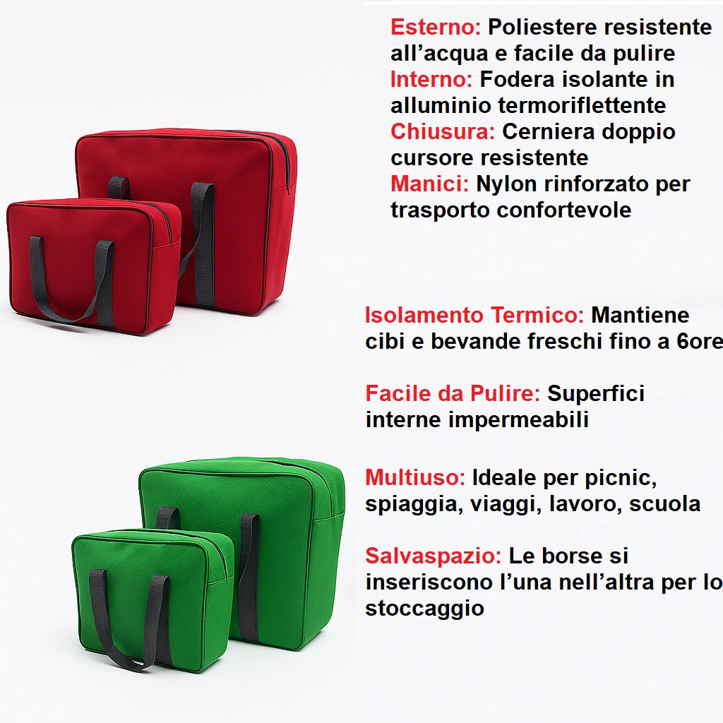 Kit 2 Borse Termiche 24LT 7LT Pratiche Salvaspazio Resistenti, Rosso