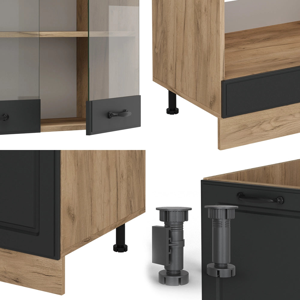 Cucina angolare completa R-Line Antracite rustico/Rovere dorato 287 x 227 cm, PL Marmo Vicco