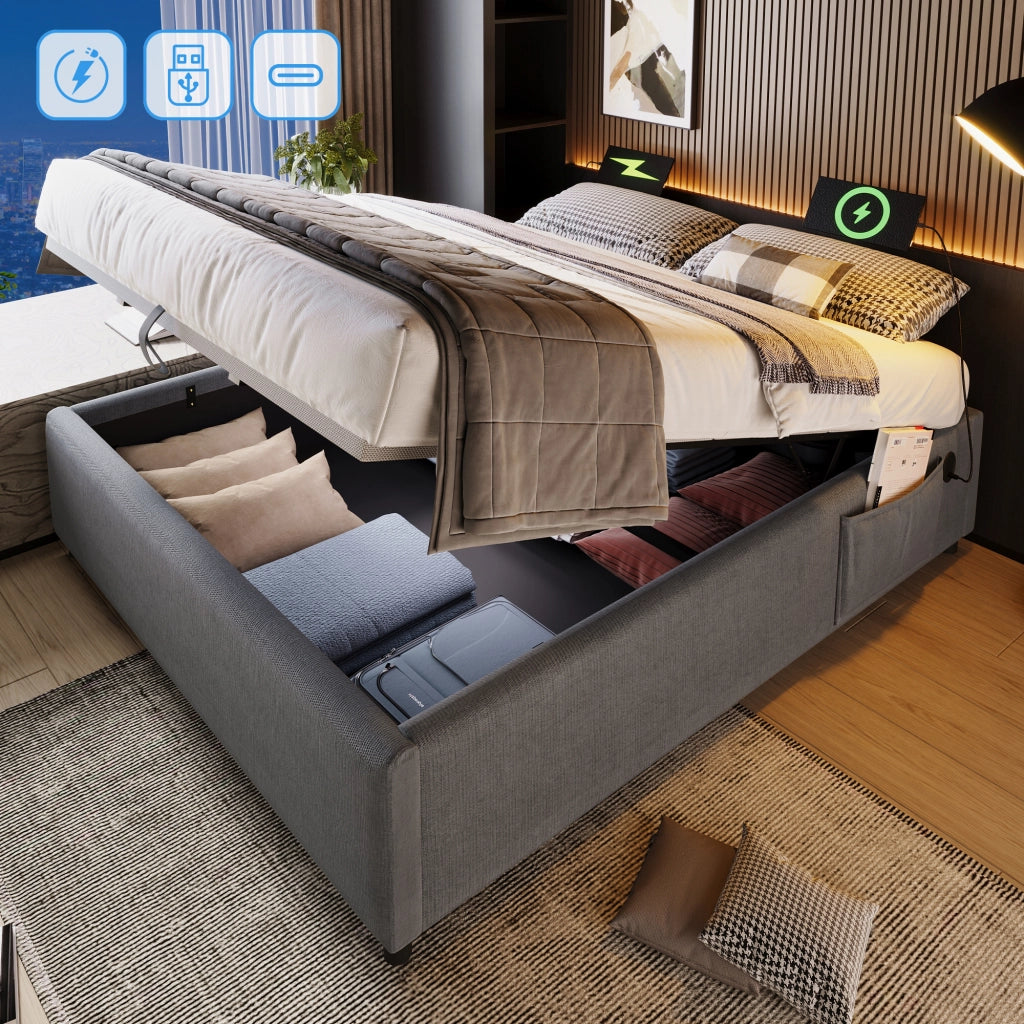letto imbottito cotone lino grigio 160 x 200 cm