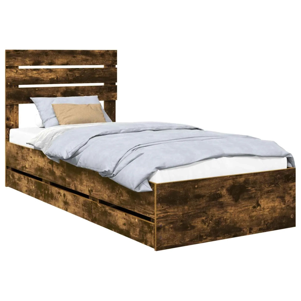 Letto singolo | Letto per adulti | Struttura del letto con cassetto Rovere fum¨¦ 100 x 200 cm