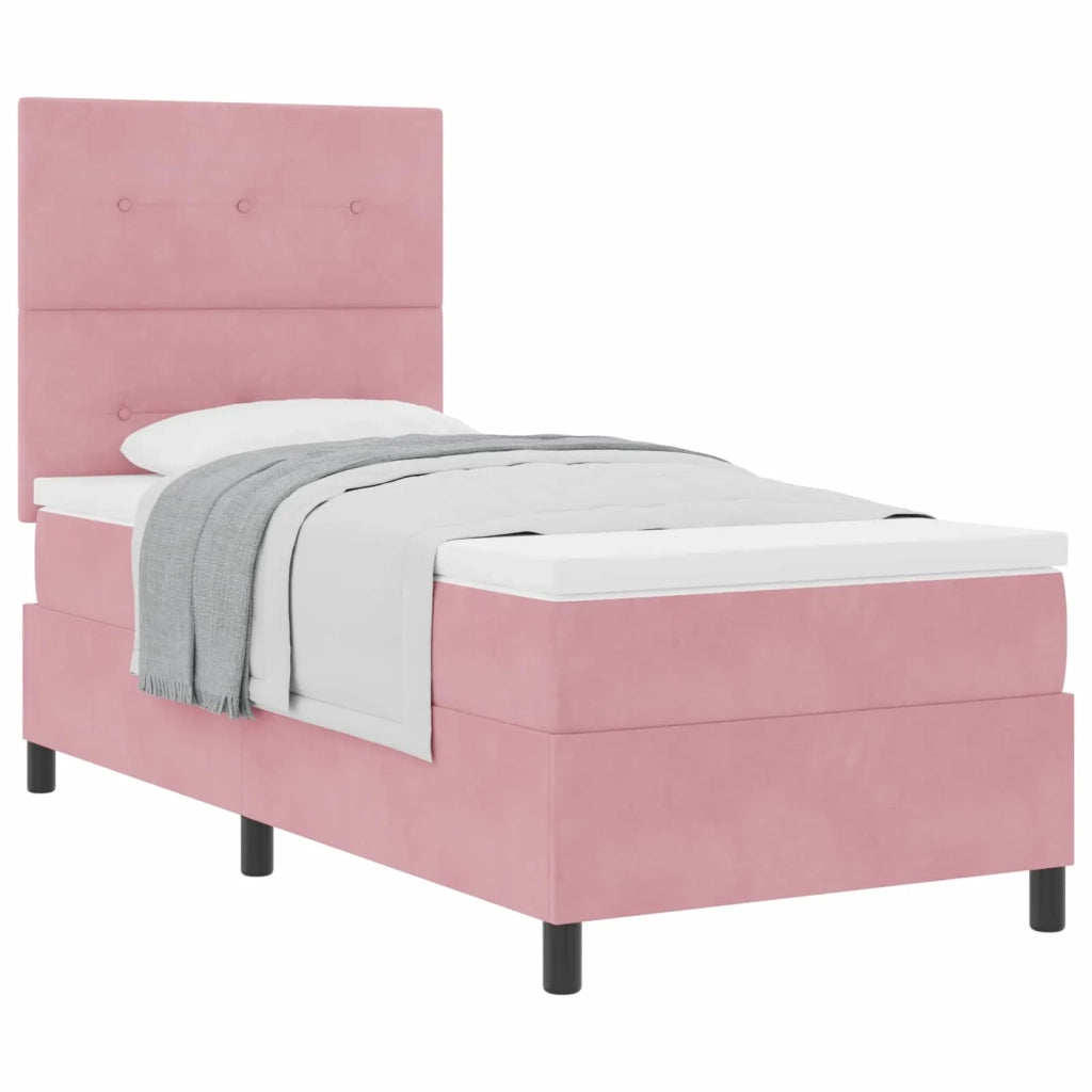 Letto a molle con materasso Rosa 90 x 190 cm Velluto 3339805