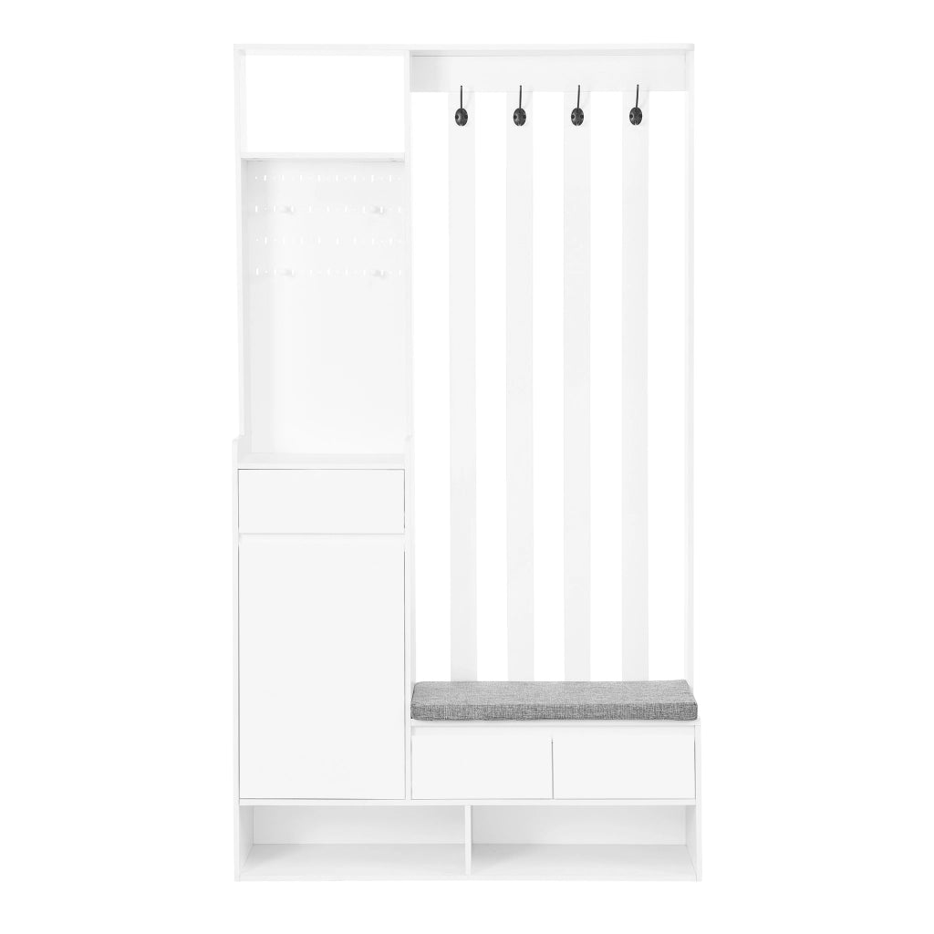 Scarpiera Panca Ingresso con Appendiabiti e Ganci ¨C MINIMAL ¨C Bianco, 4 Ganci, H180xL100xP35 cm