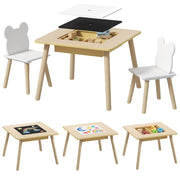 Tavolo da pranzo per bambini con 2 sedie e lavagna ¨C zephmum ¨C bianco e naturale 60x60x44 cm