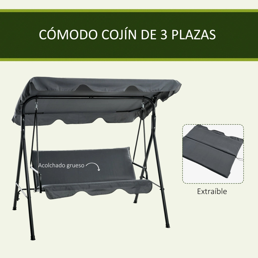 Sedia a dondolo 3 posti con tenda regolabile ¨C zephmum ¨C grigio 172x110x153 cm