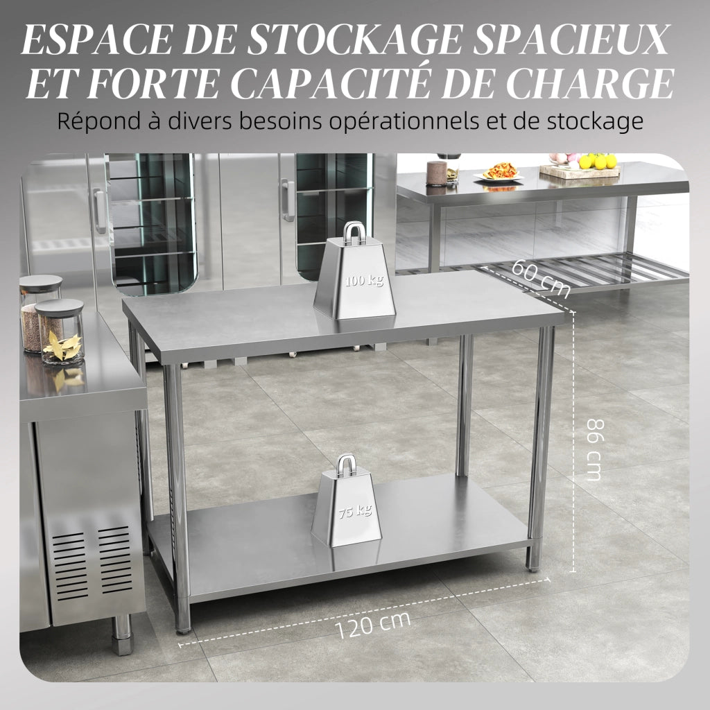 Tavolo da lavoro ¨C Minimal ¨C acciaio inox argentato 120x60x86