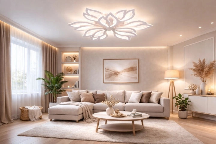 Lampada da soffitto LED foglie bianche 9 luci Vargo