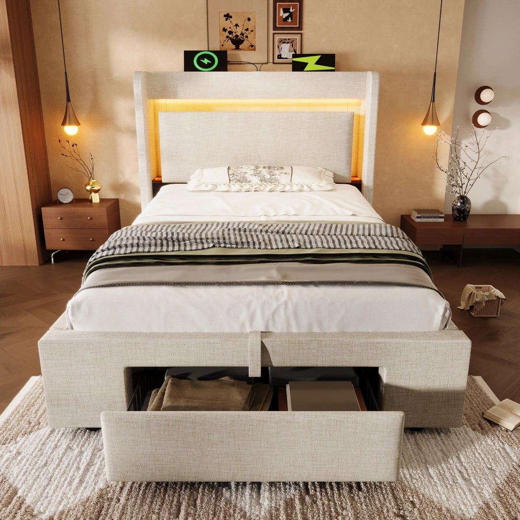 letto imbottito lino beige 90 x 200 cm