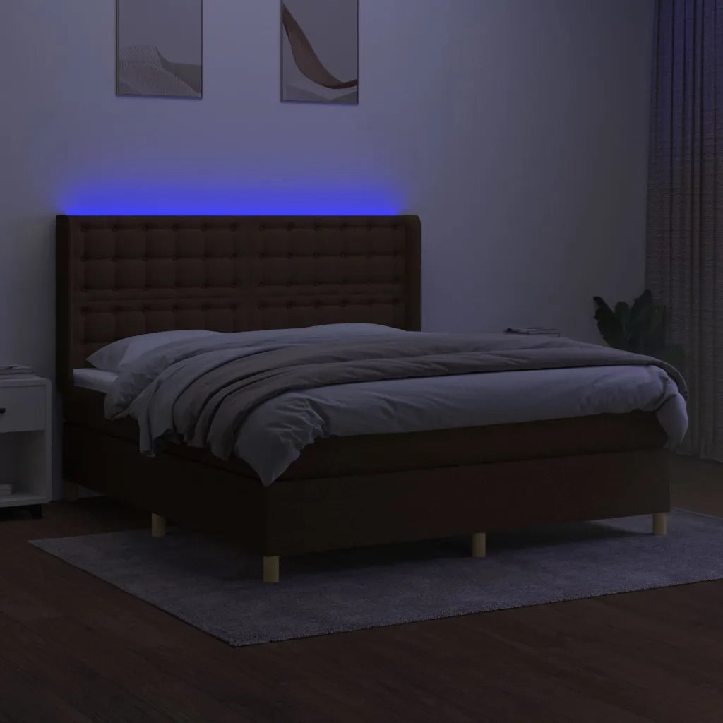Letto a Molle Materasso e LED Marrone Scuro 160x200 cm Tessuto