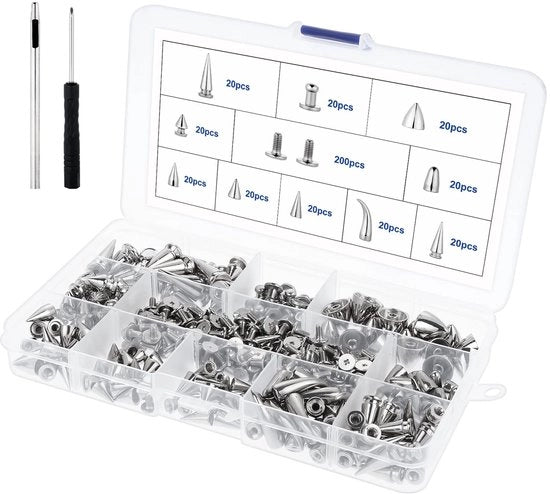 Spine Nails 200 pezzi - Studs metallici - Accessori DIY - Decorazione punk - Zinklegering - Incluso attrezzo