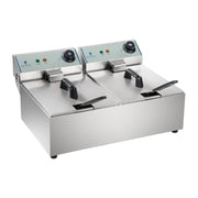 Friggitrice in acciaio inox con 2 vasche da 10 litri e vasca estraibile modello professionale 3614010
