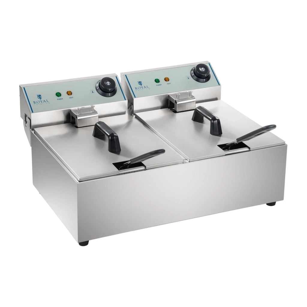 Friggitrice in acciaio inox con 2 vasche da 10 litri e vasca estraibile modello professionale 3614010