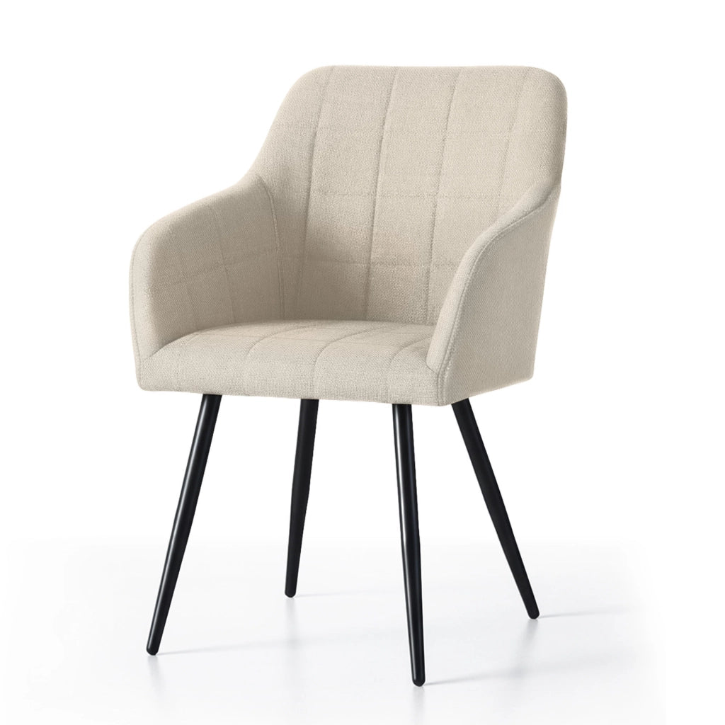 Set di 2 Sedie imbottite con cuciture quadrate LUXANO Beige gambe nere tessuto Lumos