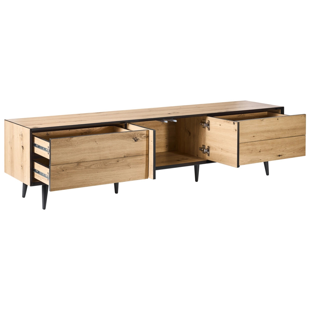 Mobile TV marrone chiaro in MDF con 2 ante e 4 cassetti gambe in metallo design moderno in stile loft per camera da letto