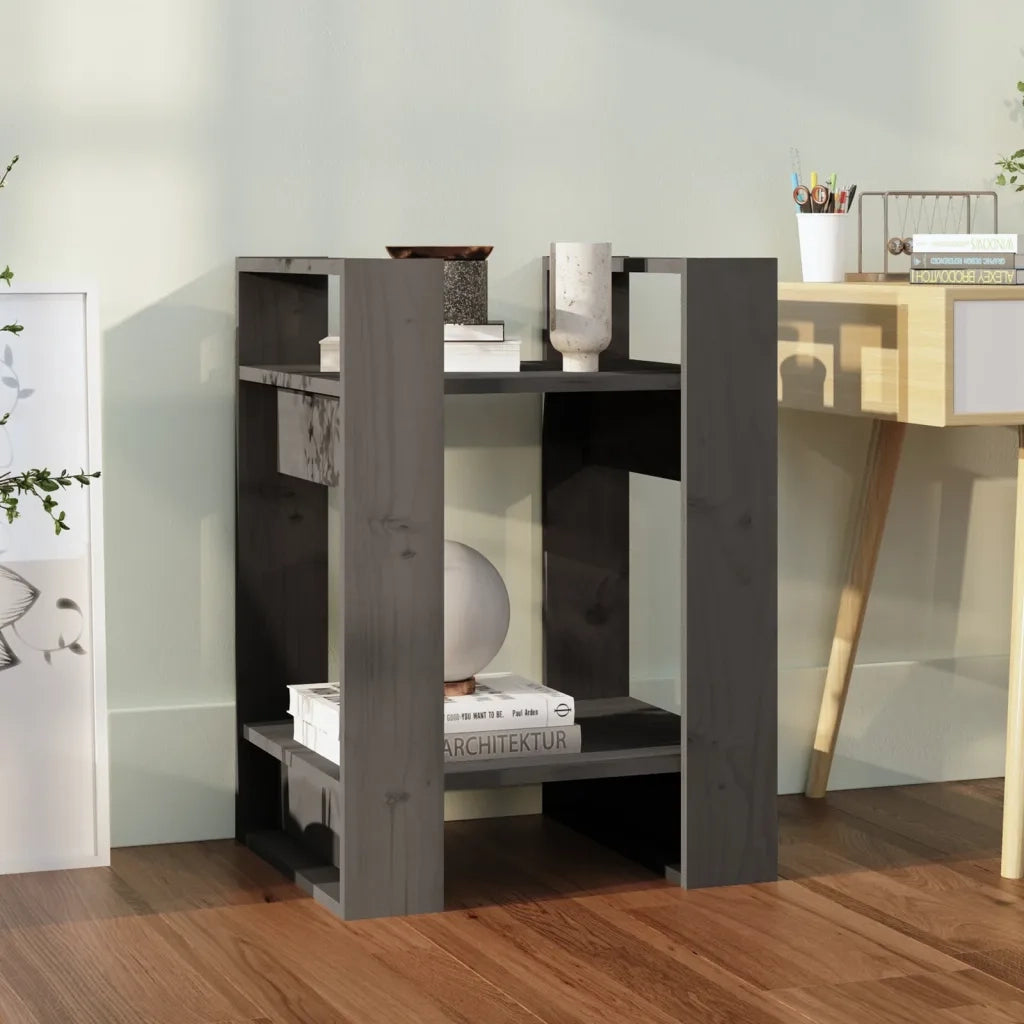 Libreria Divisorio-Scaffale per Libri-Mobile di Stoccaggio Grigio 41x35x57 cm in Legno Massello di Pino