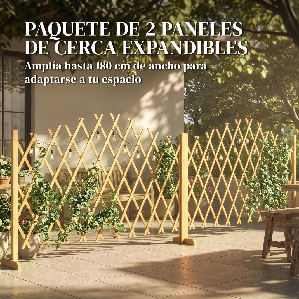 Set di 2 Pannelli per Recinzione da Giardino Estensibile in Legno ¨C Minimal ¨C 180x30x103 cm Naturale