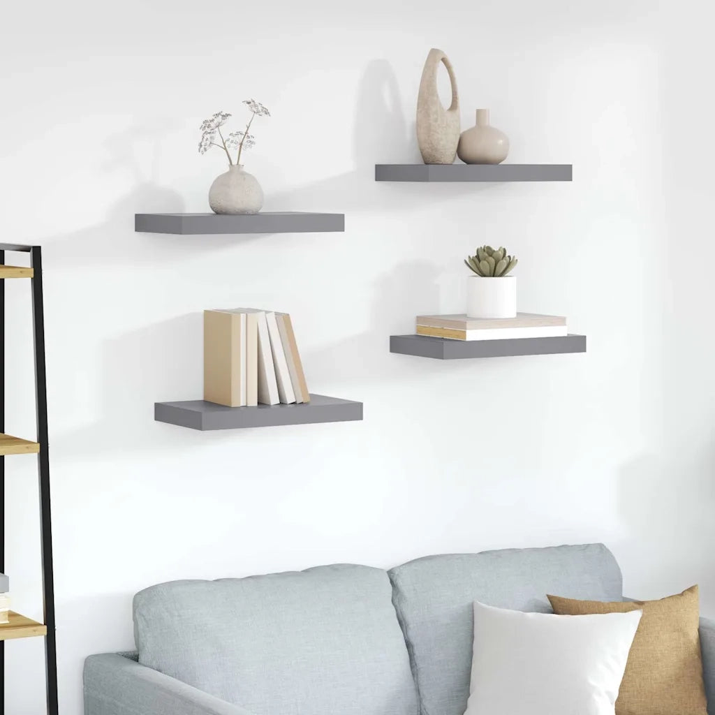 4 pz Scaffali a Parete | Ripiano a parete | Mensole a Parete Grigi 40x23x3,8 cm in MDF