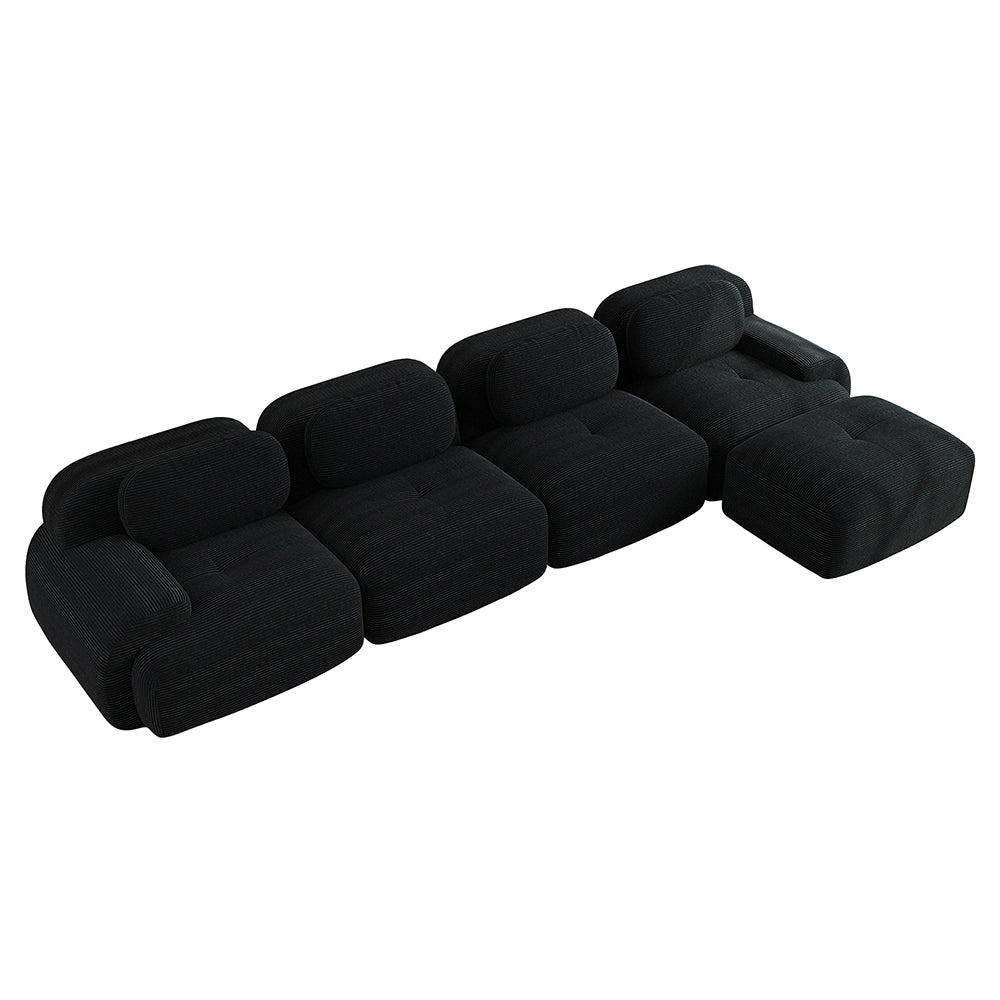 Divano angolare 4 posti con chaise longue - Xylo - Imbottitura 32D, antiscivolo, modulabile, nero