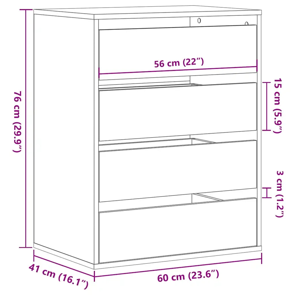 Cassettiera Angolo Grigio Cemento 60x41x76cm Legno Multistrato CFW4804739