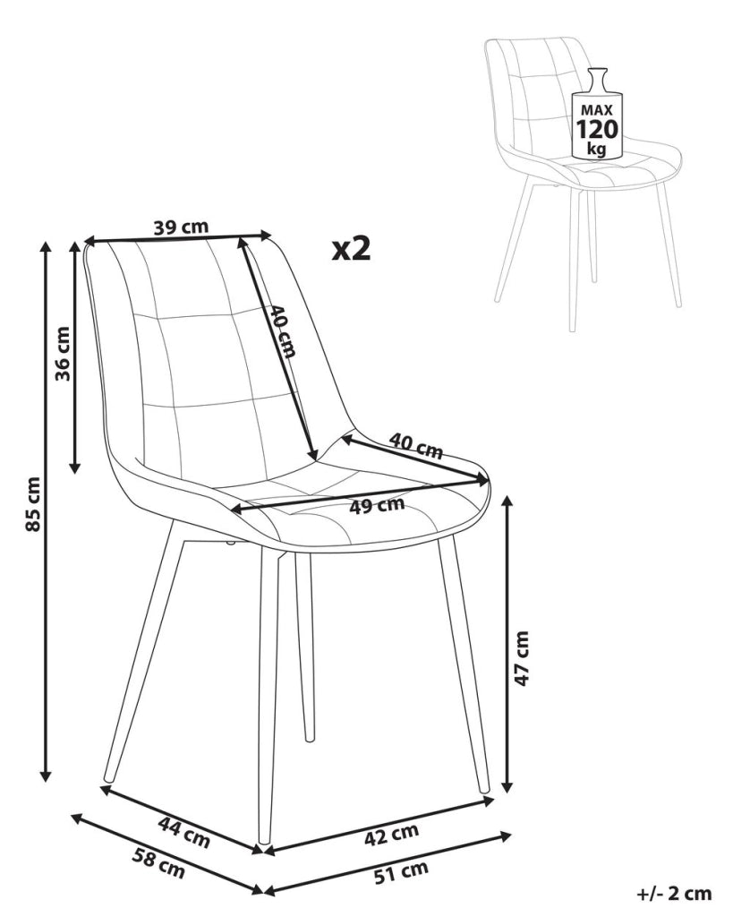 Set di 2 sedie da pranzo in velluto grigio gambe in acciaio Nero sedie moderne imbottite