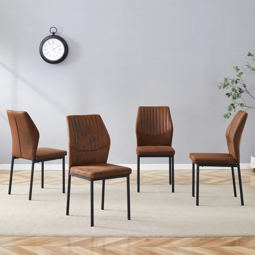 Sedie da pranzo set da 4 in tessuto tecnico con schienale a righe verticali e gambe in metallo nero marrone