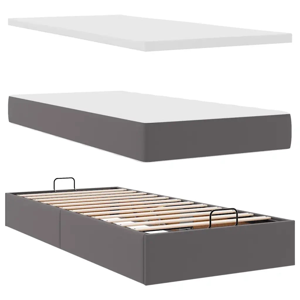 Struttura Letto Pouf con Materasso Grigio 80x200 cm Similpelle 3311009