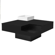 Tavolino da Salotto con Box Contenitore Rimovibile e LED; Finitura Lucida; per Soggiorno; in Truciolato; Nero