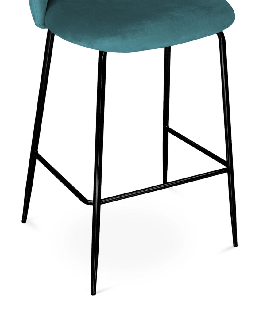 Sgabello cucina imbottito, sgabello alto in velluto verde petrolio piede nero – Nicole - SG26NIPN