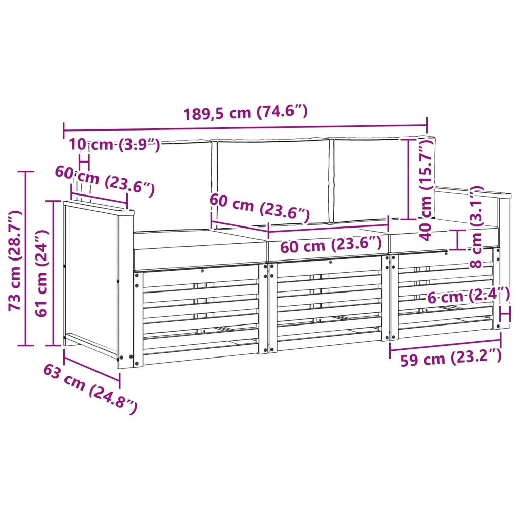 Set divani con cuscino 3 pcs Legno di Acacia Massello 3383964