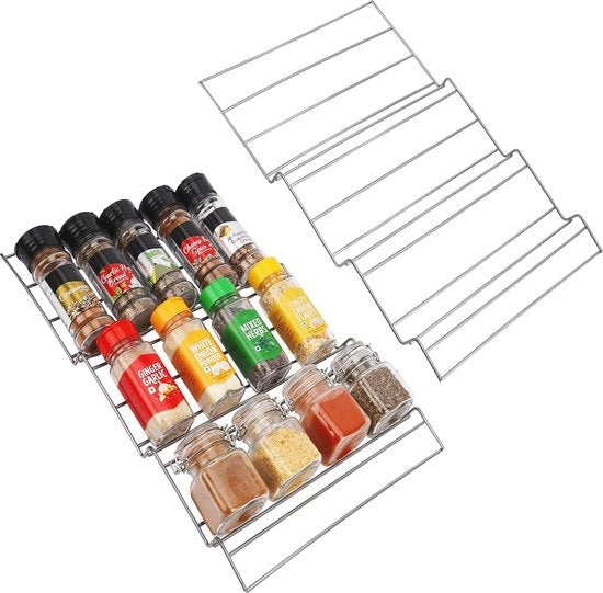 Organizzatore di spezie a 3 livelli per cucina - Raccoglitore metallico per ripiani e ante di armadi