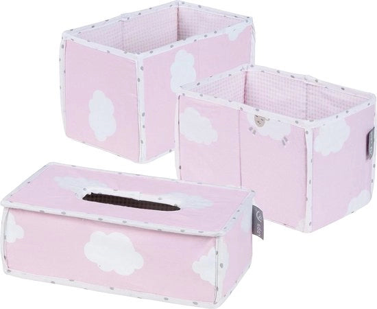 Organizzatore di cura 3-in-1 - Rosa - Scatola di archiviazione per pannolino e accessori - Scatola decorativa per asciugamani umidi - Decorazione per la camera dei bambini