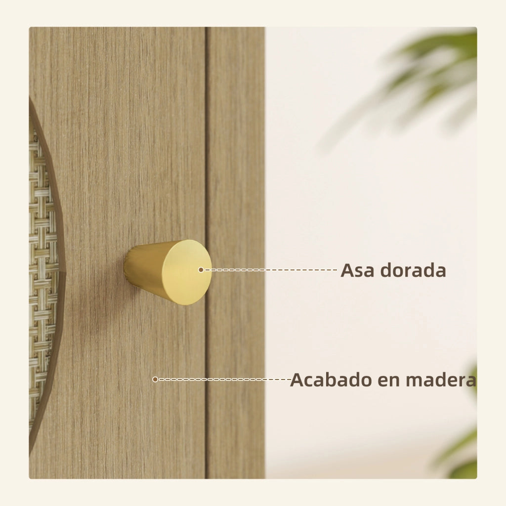 Comodino con Anta in Rattan ¨C Xylo ¨C Legno Naturale 40x35x55 cm