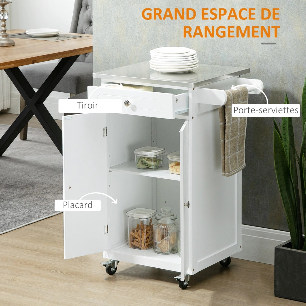 Carrello da cucina con cassetto e ripiani ¨C Minimal ¨C Bianco acciaio inox MDF