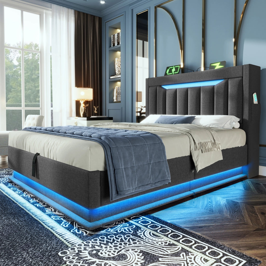 letto imbottito lino grigio 90 x 200 cm