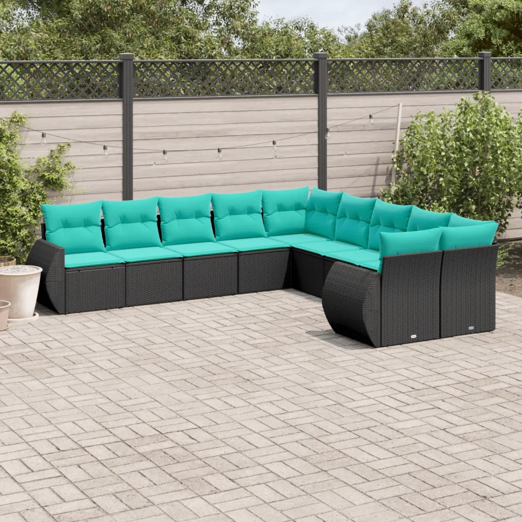 Set Divani da Giardino 10 pz con Cuscini Nero in Polyrattan 3221906