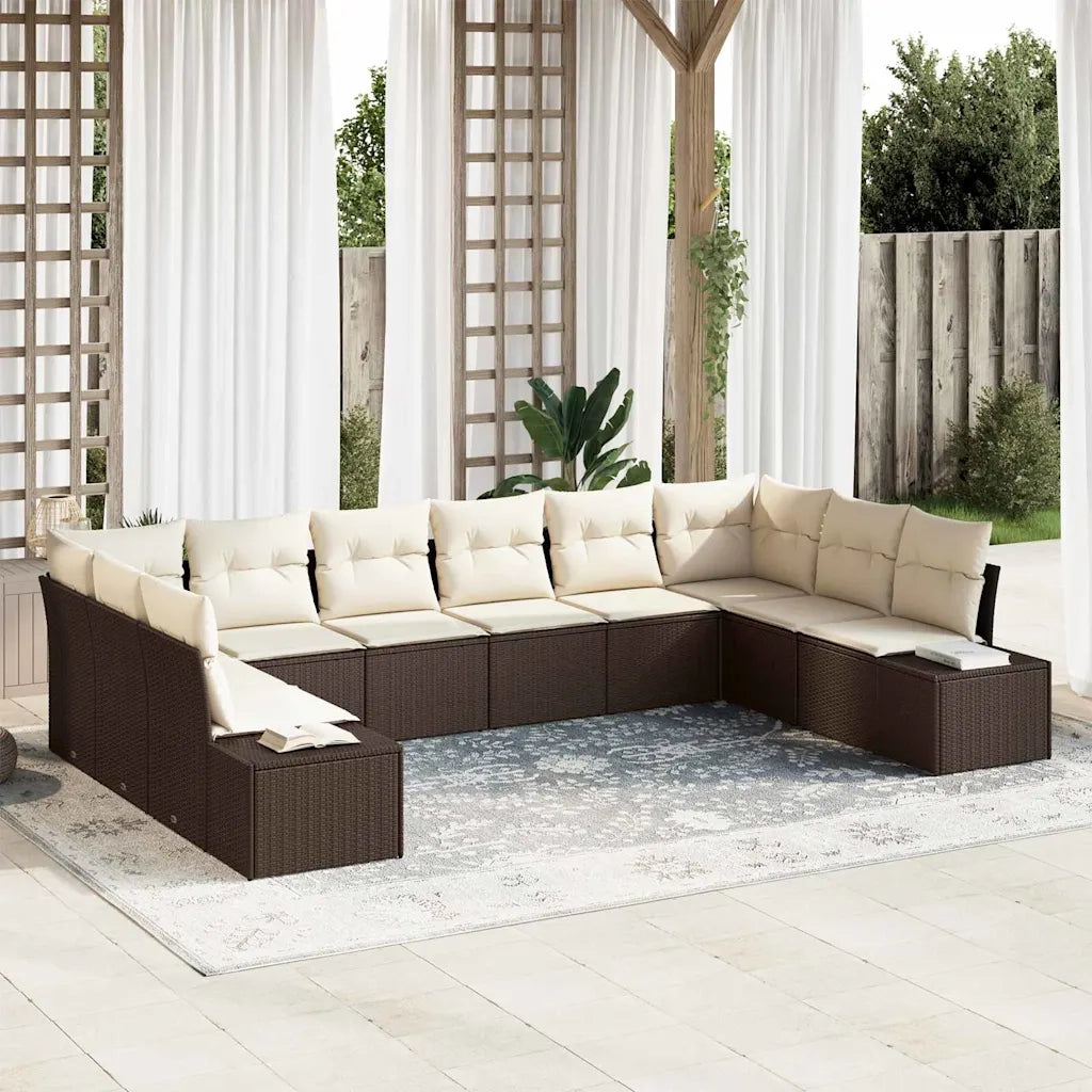 Set Divano da Giardino con cuscino 10 pcs Marrone polyrattan 3347238