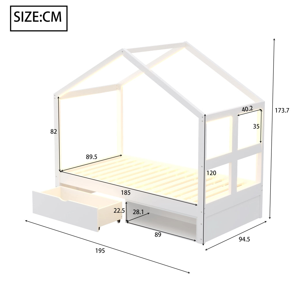LETTO multifunzione 90x190 cm con cassetto, scarpiera e LED bianco