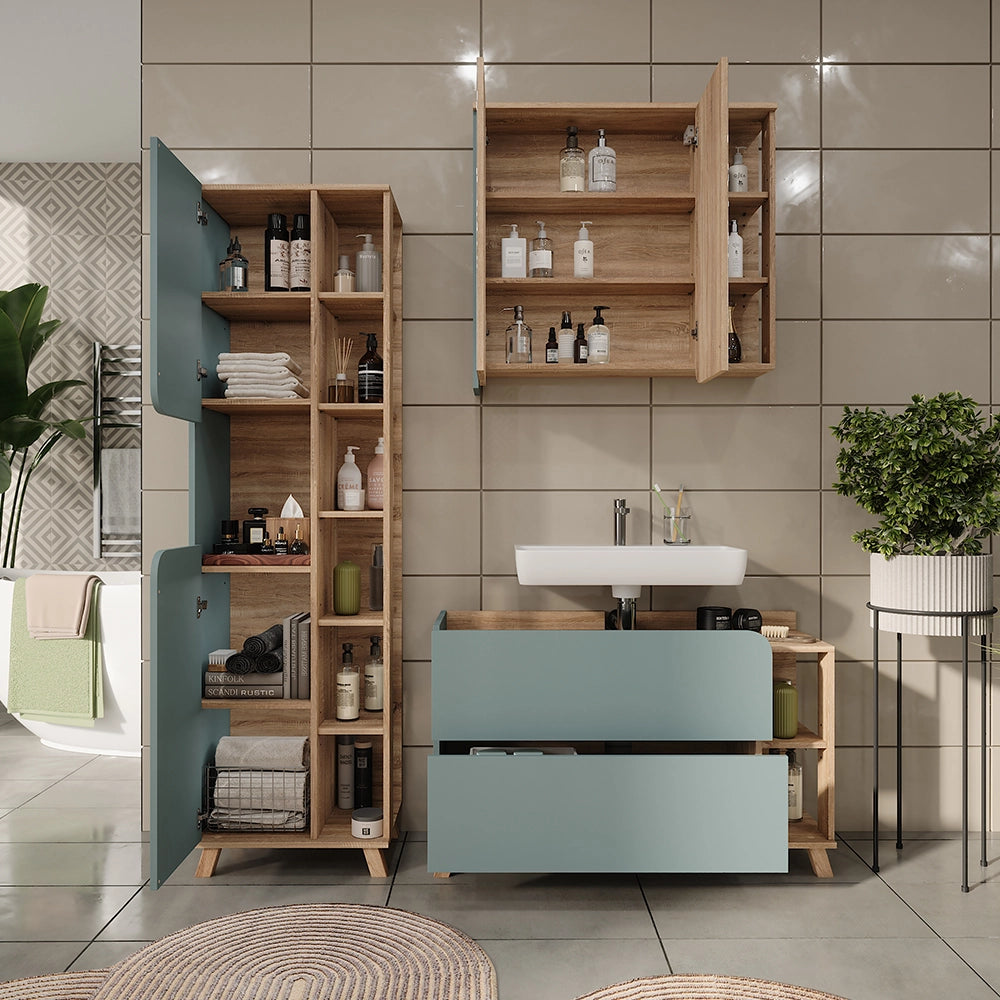 Vicco Set di mobili da bagno Sonoma/blu 3 parti